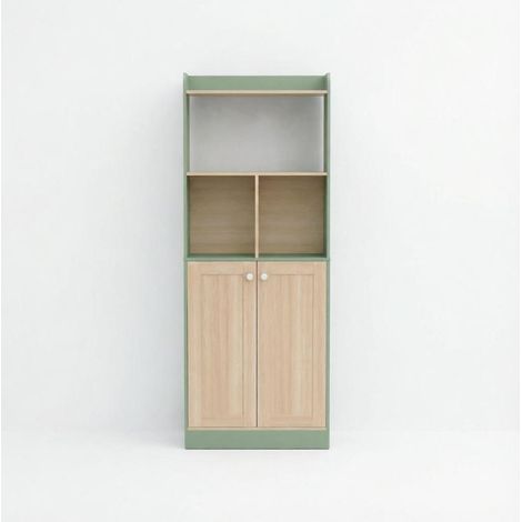 Libreria alta da terra con zona espositiva, 60 x 30 x 161,2 cm, verde e effetto legno, HOMVRA (1/5)