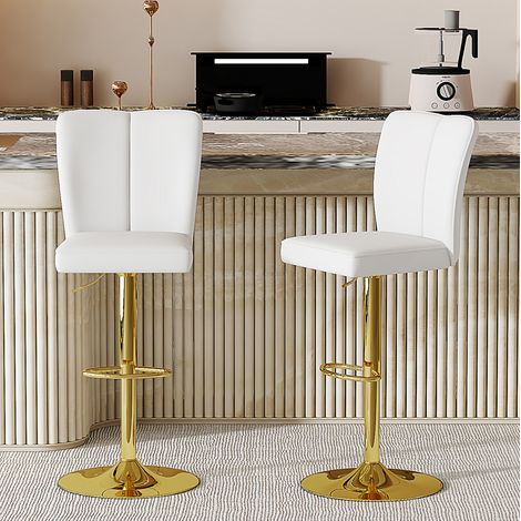 MEUBLIV Barhocker 2er-Set Weiß und Gold – höhenverstellbar, 360° drehbar, Küche (1/5)