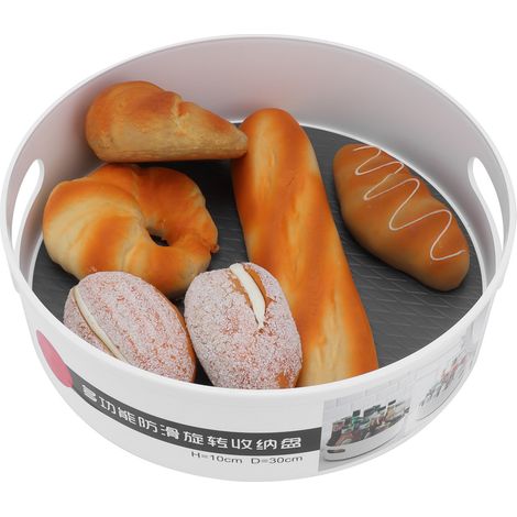 Grand plateau de rangement rotatif avec poignée ouverte, idéal pour la salle de bain, la cuisine, la table à manger, comme corbeille à fruits ou étagère de rangement. (1/5)