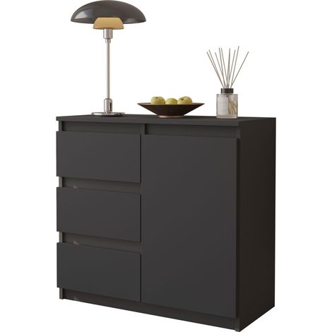 MIKEL ANTHRAZIT 1-TÜRIGE KOMMODE MIT ABLAGEBODEN, GERÄUMIGER 80 CM SCHRANK