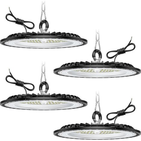 4 Pièce 150W Eclairage LED Garage, 22500LM Plafonnier Garage, 6000K Cool White Projecteur LED Extérieur, IP65 Waterproof UFO Lampe Atelier pour Factories, Warehouse, Workshop (1/5)