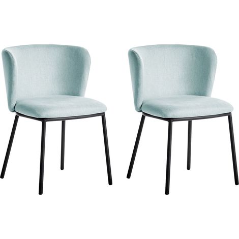 Set di 2 sedie da pranzo moderne Seduta imbottita in tessuto Senza braccioli Schienale curvo Gambe nere Azzurro Mina