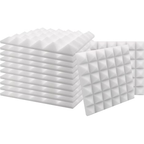 Lot de 12 carrés de Panneau Mural Acoustique pyramidale blanc Traitement insonorisé Accessoires en Mousse, 30x30x2.5cm (1/5)