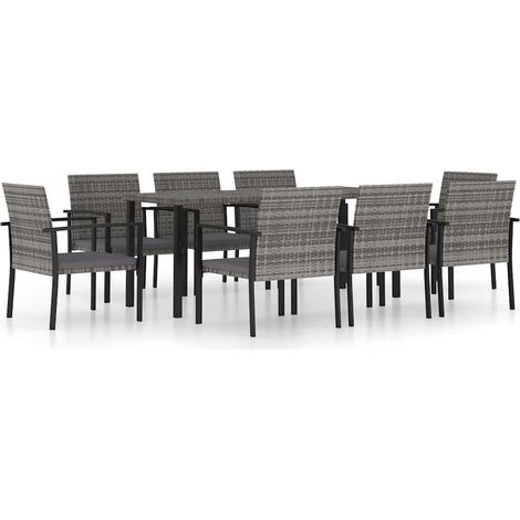 Maison Exclusive - 9-tlg. Garten-Essgruppe Poly Rattan Grau (1/5)