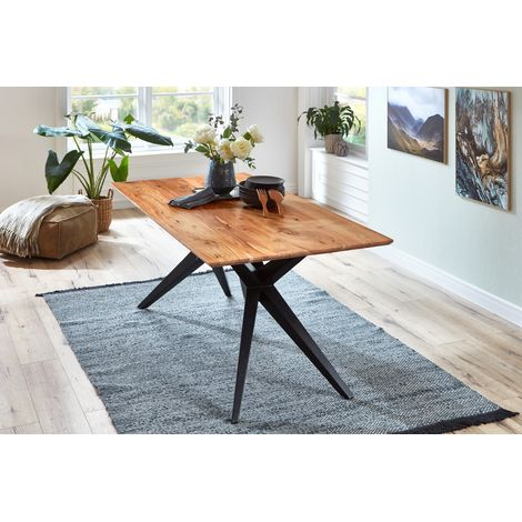 Esstisch Akazie Natur massiv schwarz 200 x 100 cm Schweizer Kante HEIDI (1/5)