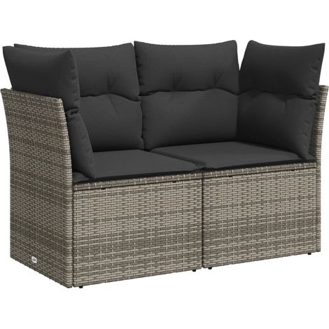 vidaXL Canapé de jardin 2 places avec coussins gris résine tressée