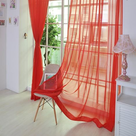 Rideau Voile - 32 Pouces x 80 Pouces - Rouge - Pour Fenêtre ou Porte - 1 Pièce (1/2)