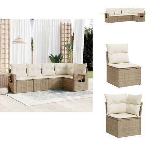 5-tlg. Garten-Sofagarnitur mit Kissen Beige Poly Rattan - Gartengestell - Gartenmöbelset - PE-Rattan Möbel - Outdoor Lounge Set - Gartenlounge (1/5)
