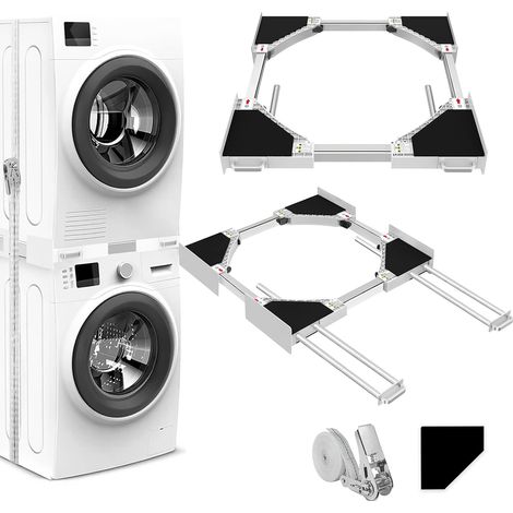Universal Overlay Kit with 4 Telescopic Rods Universal Intermediate Frame for Washing Machine and Dryer with Ratchet Rope, Adjustable Size (46-66 cm) (1/5)