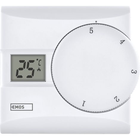 EMOS - termostato digitale con display LCD - manuale, cablato - riscaldamento/raffreddamento - intervallo temperatura 5-30 °C - montaggio a vista - facile da usare - batteria inclusa - bianco (1/4)
