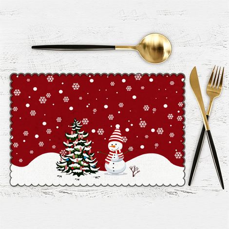 Mantel Individual de Lino Impermeable 40x60 cm, Resistente al Calor y Manchas, Diseño Navideño de Dibujos Animados – Ideal para Decoración de Mesa en Navidad (1/4)