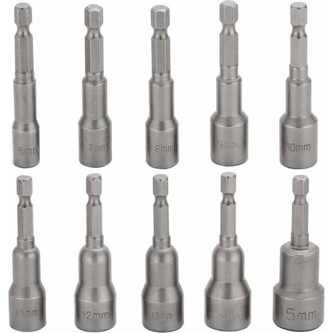 Confezione da 10 punte per avvitatore a percussione, set di bussole esagonali magnetiche da 6-15 mm (1/4)