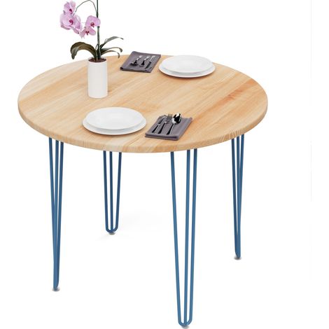 Esstisch rund 90 cm Stärke: 28mm, Farbe: Natur, Beine: Blau (1/5)