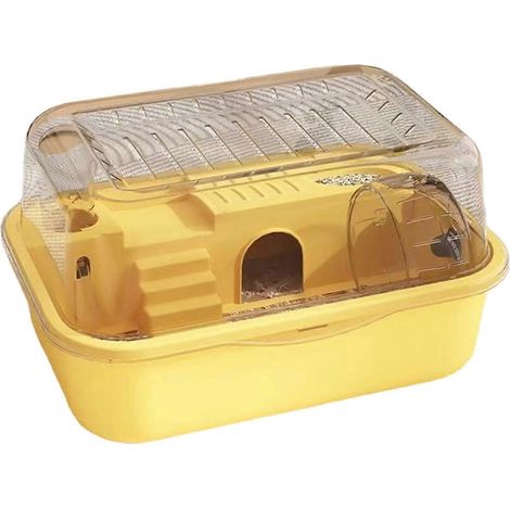 Cage panoramique pour rongeurs avec système de désodorisation, roue d'exercice silencieuse, adaptée aux petits hamsters, jaune. (1/5)