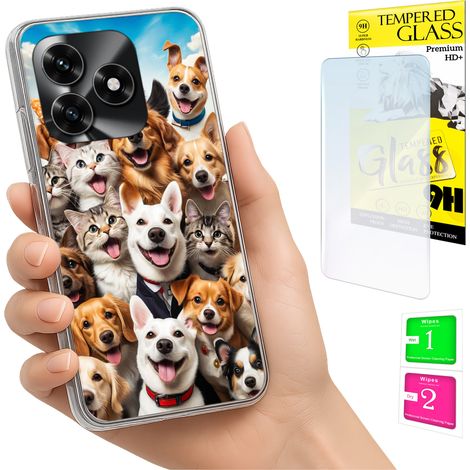 Funda para Honor X5C Plus / X5C 4G con foto, cubierta trasera con diseño de perros y cristal 9H. (1/5)