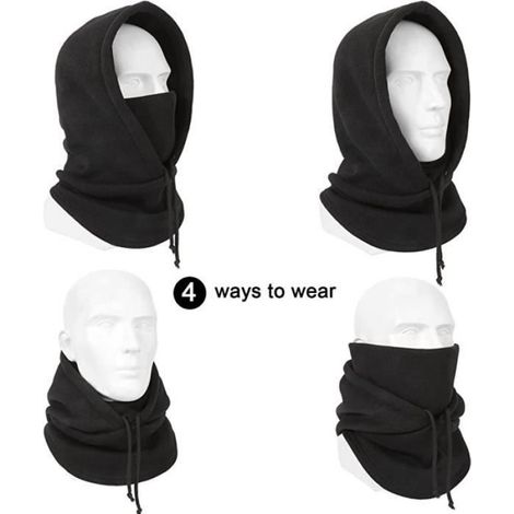 Cagoule Hiver - Masque Multifonction Coupe-Vent et Anti-Poussière - Pour Ski Moto Vélo - Molleton Extensible - Noir - 1 Pièce (1/4)