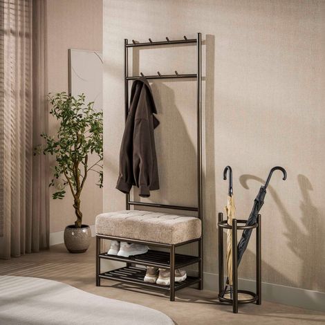 Vestiaire avec banc 70x39x183 cm tissu sable et métal bronze - KIJU (1/4)