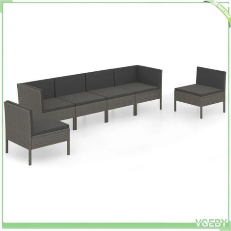 Salon de jardin 6 pcs - FAFEICY - 3094350 - Résine tressée gris - Structure acier enduit de poudre - Coussins déhoussables (1/5)