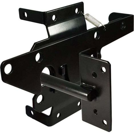 Heavy Duty Self Locking Automatic Gate Handle for Wooden/PVC Fences, Post Mounted with Fixings, Suitable for Security Pools, Gardens and Patios, Black Steel. (1/4)