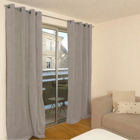MOSCOU - Rideau thermique occultant en velours côtelé 140x260 cm Coloris - Gris (1/4)