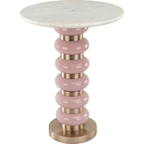 Table bout de canapé rose en marbre - rose, blanc marbré et doré (1/3)