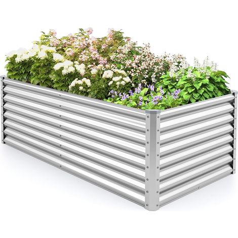 GOPLUS Jardinieres Exterieur Surélevé en Métal Robuste, Carre Potager Haut pour Plante avec Plaque Ondulé et Fond Ouvert pour Extérieur, Jardinière pour Légume, Fleur, Herbe, 180 x 95 x 60 CM (Argent) (1/5)