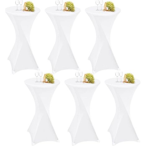 Lot de 6 Housse de table haute extensible pour tables rondes Ø 60 cm blanc (1/5)