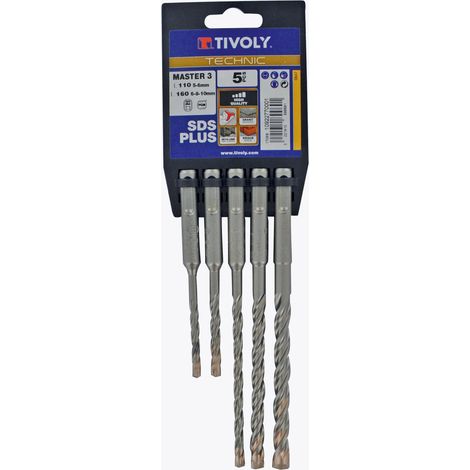 Tivoly • Set di 5 punte SDS+ Master 3 Technic contenenti Ø5-6mm L110 e Ø6-8-10mm L160mm