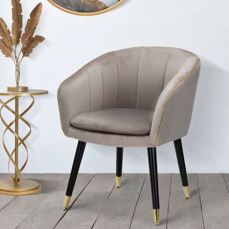Poltrona Caqui, Silla con Brazos, Estructura de Tela, Estructura Dorada, 62x58x78h cm Gris (1/5)