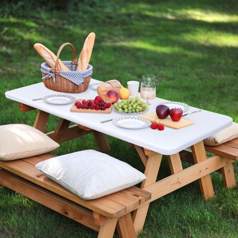 Nappe élastique en polyester 122 x 76 cm (4 pieds), blanche - Imperméable, résistante aux rayures, pour tables pliantes (1/5)