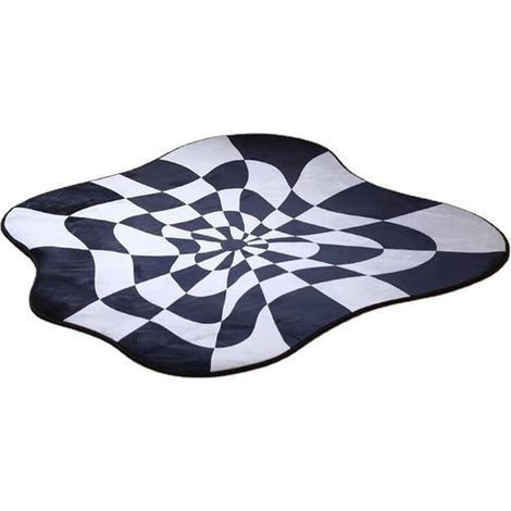 Tapis confortable et doux à blocs de couleurs, style créatif et irrégulier, blanc et noir, 60 x 60 cm / 23,62 x 23,62 pouces, idéal pour une chambre, un salon ou un balcon. (1/5)