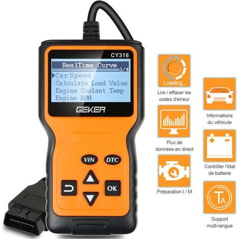 Universelles OBD2-Kfz-Diagnosegerät mit Code-Lesegerät und OBDII-Unterstützung (Französisch) (1/5)