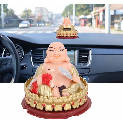Figurine de Bouddha Maitreya à énergie solaire pour console centrale de voiture, caisse enregistreuse de bureau, cérémonie d'ouverture, statue de Bouddha hochant la tête et s'éventant. (1/5)