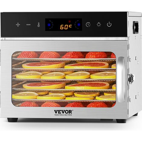 Vevor – Déshydrateur alimentaire 6 plateaux en acier inox – Puissance 400 W – Température réglable 30-90℃ – Minuterie 24h – Pour viande, fruits, légumes