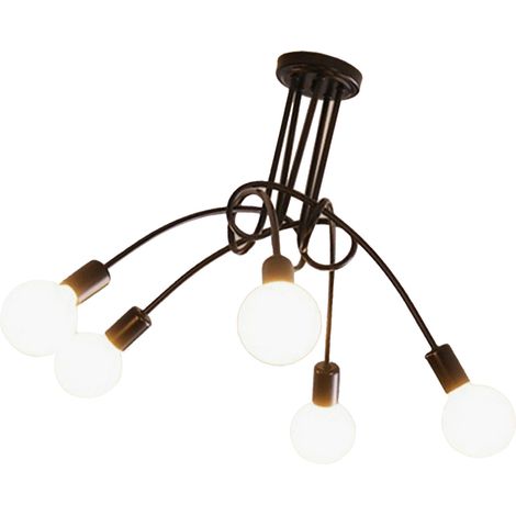 Lustre moderne en fer forgé, style industriel élégant et facile à installer, 5 têtes, noir, idéal pour bureau, chambre, salon ou cuisine. (1/3)