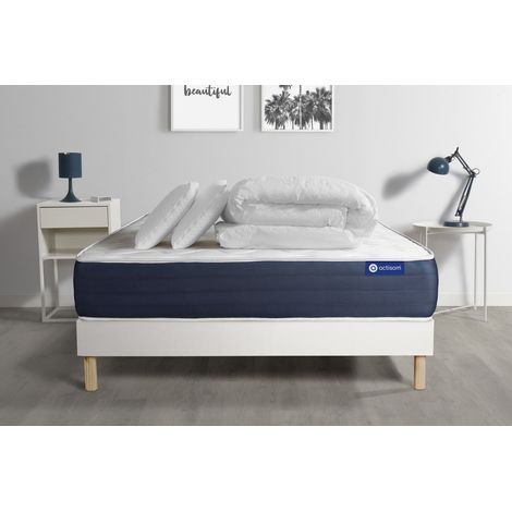 Ensemble matelas sommier Actilatex sleep 140 x 190 cm 2 oreillers et couette Latex et mémoire de forme - Couleur : Blanc (1/5)