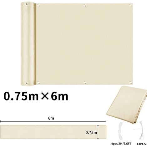 (Beige 75x600CM) Tissu pare-soleil imperméable avec perforations, adapté aux balcons, terrasses et jardins extérieurs. (1/5)