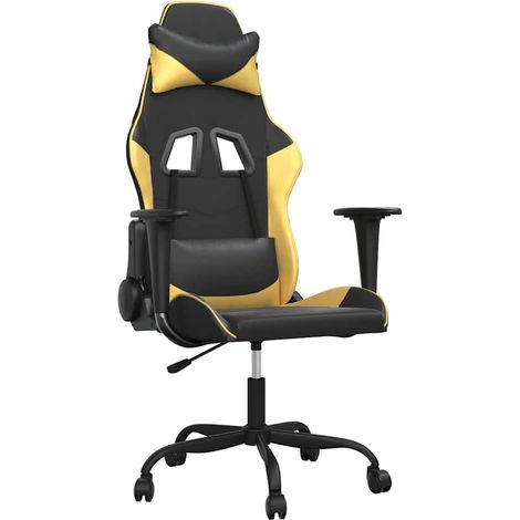 vidaXL Silla gaming cuero sintético negro y dorado (1/2)