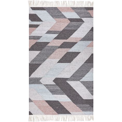 Alfombra de yute beige gris rosa 80 x 150 cm hecho a mano borlas Nakkas (1/5)
