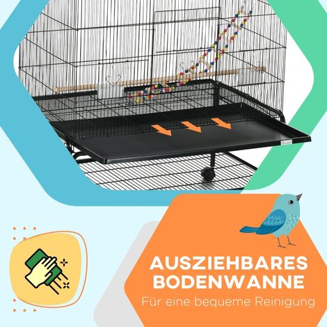 Cage à oiseaux avec perchoirs, jouets pour oiseaux, bac amovible, noir – volière pratique pour perruches, canaris, dimensions adaptées, accessoires inclus. (1/5)