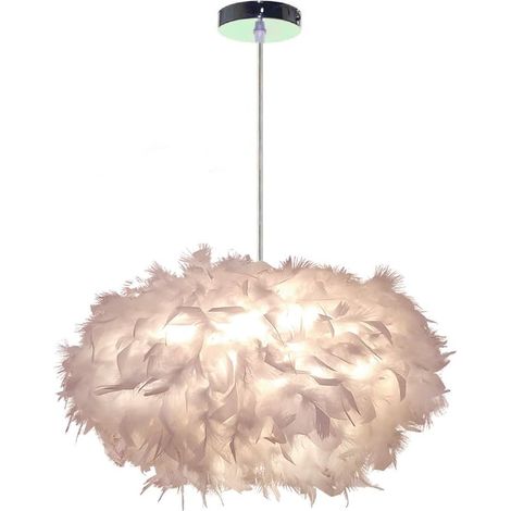 Modern Pendelleuchte LED 45CM Kronleuchter E27 Weiße Feder Lampenschirm Deckenlampe für Wohnzimmer (1/5)