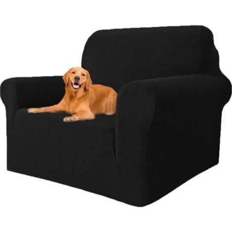 Housse Canapé Extensible 1 Place, Housse De Canapé avec Accoudoirs, Housse Fauteuil, Super Élastique Sofa Cover Universelle, Antidérapante, Antisalissure, Noir (1/5)