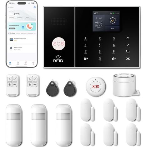 4G GSM WiFi Wireless Alarm System for Home and Apartment with Door/Window Contact, Motion Detector (1/5)