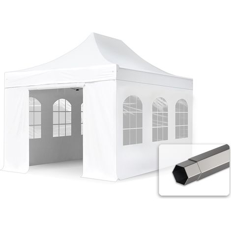 3x4,5 m Faltpavillon, PREMIUM Stahl 40mm, Seitenteile mit Panoramafenstern, weiß