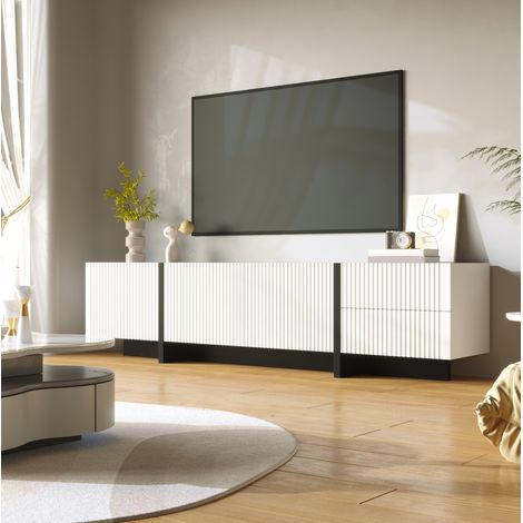 Mueble TV 190x35x45 cm blanco y negro en MDF y tablero de partículas con 3 puertas y 2 cajones (1/5)