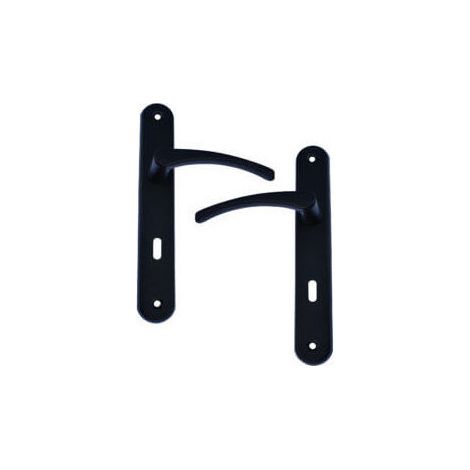 Conjunto de manija de puerta sobre placa CLUSES de aluminio lacado negro peine dormido