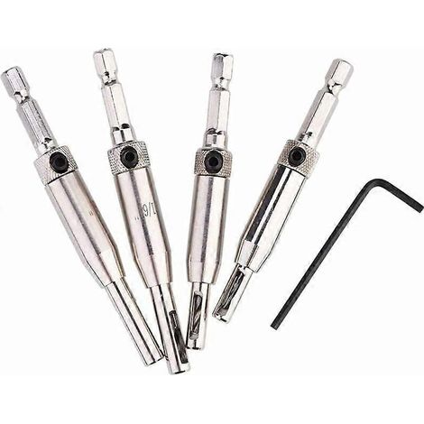 Pièces pour charnières auto-centreuses, foret pour charnières auto-centreuses, foret pour charnières de porte, outil de menuiserie 5/64", 7/64", 9/64" et 11/64", avec clé hexagonale (1/5)