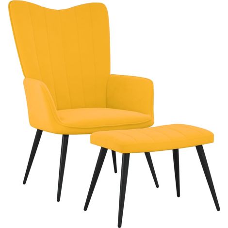 Chaise de relaxation avec repose-pied Jaune moutarde Velours 6 (1/5)
