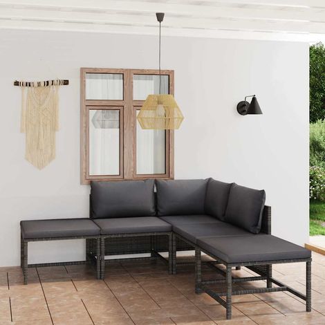 Salon de jardin 6 pcs Ensemble Table et Chaise de Jardin - avec coussins Résine tressée Gris BV705615 - BonneVie (1/5)