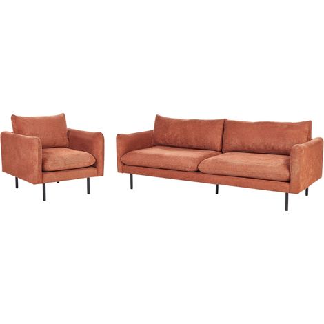 Ensemble Salon Moderne Canapé 3 Places et Fauteuil Rembourrés en Tissu Chenille Marron Doré et Pieds Noirs Vinterbro (1/5)